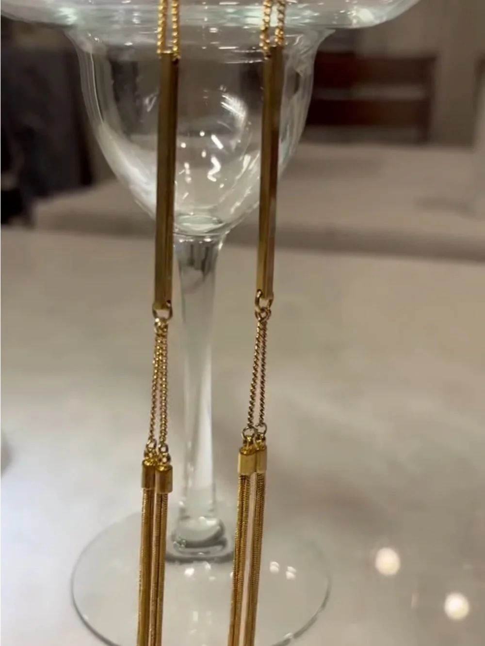 Bright Gold Tone Tassel Earrings LONG Dangling Chains French Hooks 6.5